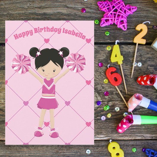 Cute Asian Cheerleader Custom Birthday Girl Kaart