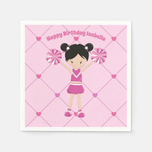 Cute Asian Cheerleader Custom Kids Birthday Party Servet (Voorkant)
