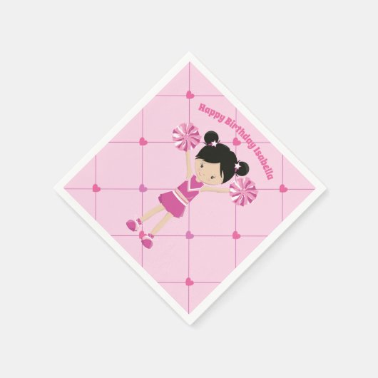 Cute Asian Cheerleader Custom Kids Birthday Party Servet (Hoek)