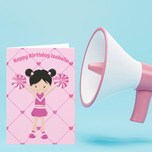 Cute Asian Cheerleader Personalized Birthday Girl Kaart