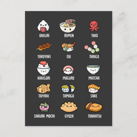 Cute Asian Food Kawaii Sushi Rice Fish Ramen Lover Briefkaart (Voorkant)