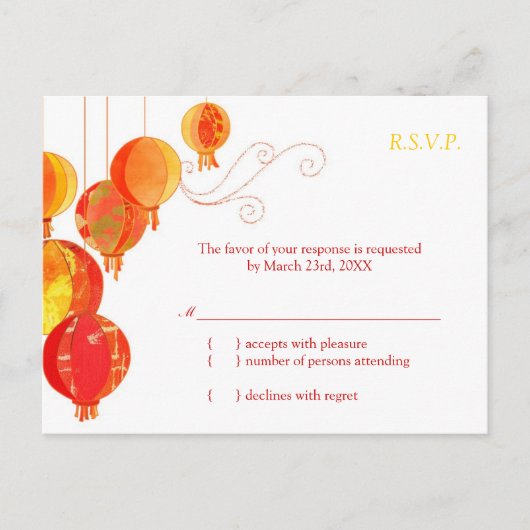 Cute Asian Paper Lantern Wedding RSVP Uitnodiging Briefkaart (Voorkant)