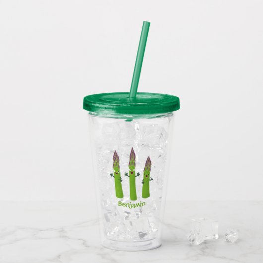 Cute asparaging vegetable trio cartoon acryl drinkbeker (Achterkant ijs)