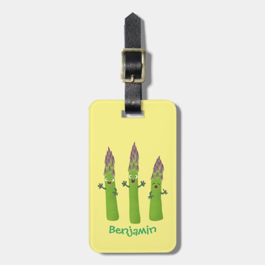 Cute asparaging vegetable trio cartoon bagagelabel (Voorkant verticaal)
