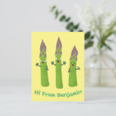 Cute asparaging vegetable trio cartoon briefkaart (Staand voorkant)