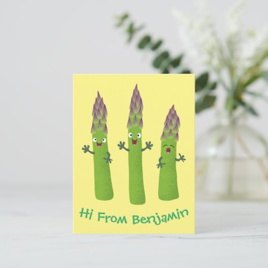 Cute asparaging vegetable trio cartoon briefkaart (Staand voorkant)