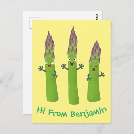 Cute asparaging vegetable trio cartoon briefkaart (Voorkant / Achterkant)
