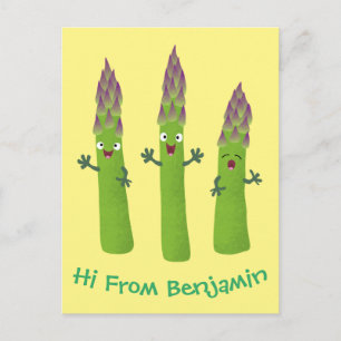 Cute asparaging vegetable trio cartoon briefkaart