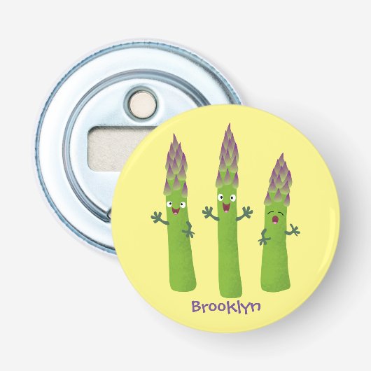 Cute asparaging vegetable trio cartoon button flesopener (Voorkant)