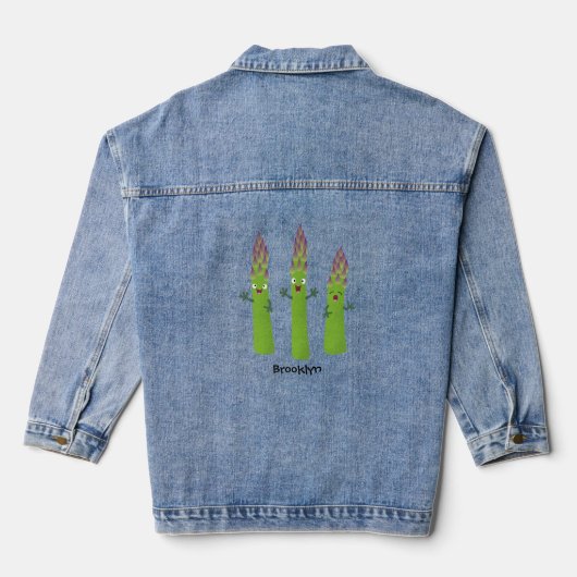 Cute asparaging vegetable trio cartoon denim jacket (Achterkant)