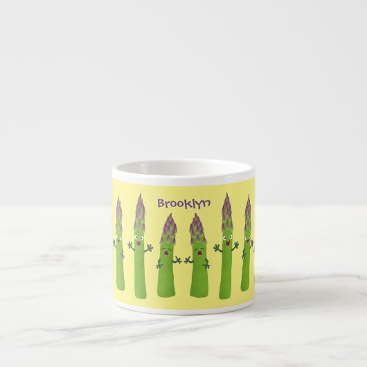 Cute asparaging vegetable trio cartoon espresso kop (Voorkant)