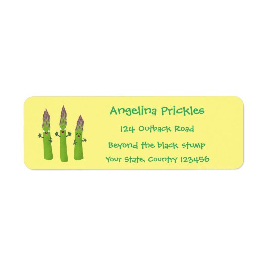 Cute asparaging vegetable trio cartoon etiket (Voorkant)