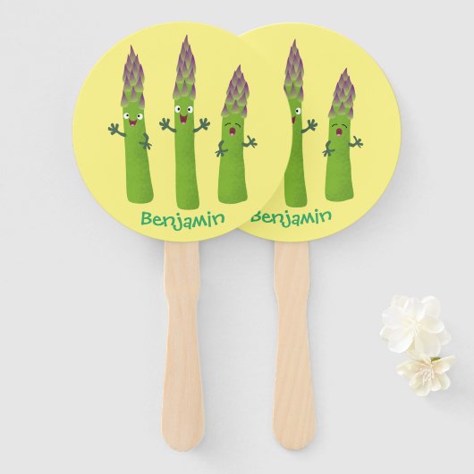 Cute asparaging vegetable trio cartoon handwaaier (Voorkant en achterkant)