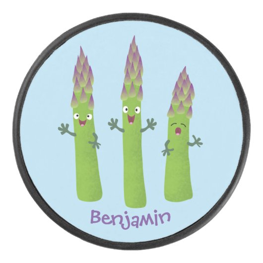 Cute asparaging vegetable trio cartoon hockey puck (Voorkant)