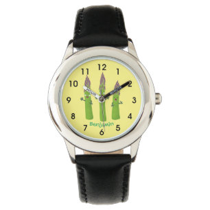 Cute asparaging vegetable trio cartoon horloge
