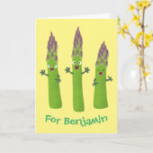Cute asparaging vegetable trio cartoon kaart (Gele Bloem)