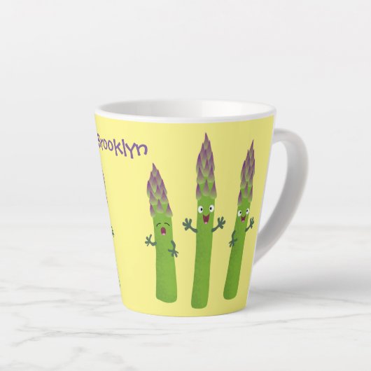 Cute asparaging vegetable trio cartoon latte mok (Rechterhoek)