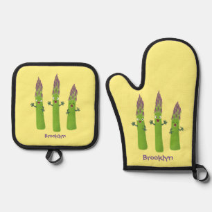Cute asparaging vegetable trio cartoon ovenwant & pannenlap set