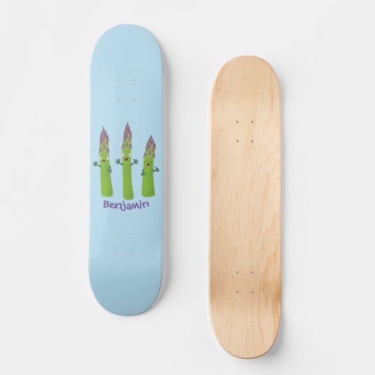 Cute asparaging vegetable trio cartoon persoonlijk skateboard (Voorkant)