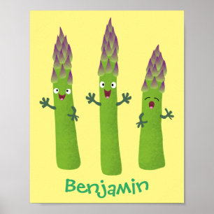 Cute asparaging vegetable trio cartoon poster