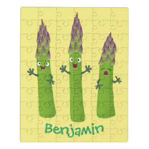 Cute asparaging vegetable trio cartoon puzzel
