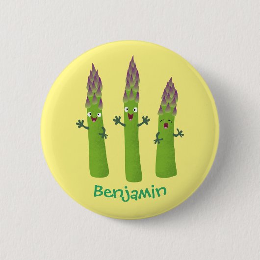 Cute asparaging vegetable trio cartoon ronde button 5,7 cm (Voorkant)