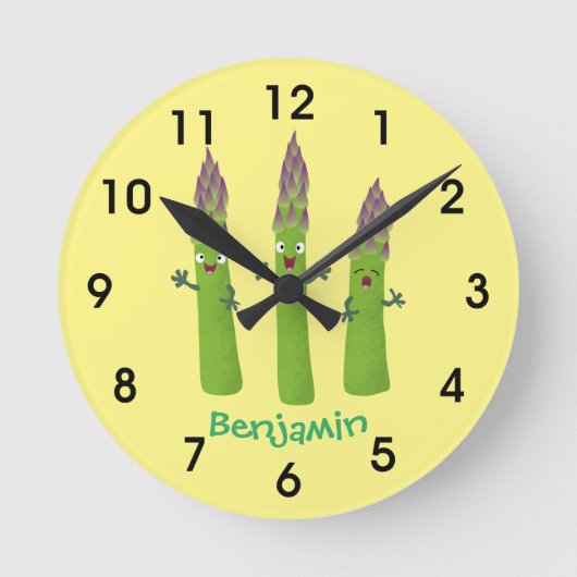 Cute asparaging vegetable trio cartoon ronde klok (Voorkant)