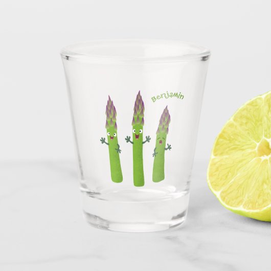 Cute asparaging vegetable trio cartoon shot glas (Voorkant)