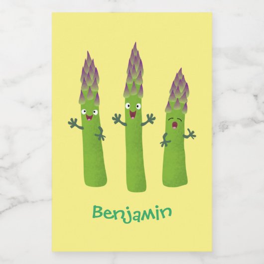 Cute asparaging vegetable trio cartoon voedselcontainer etiket (Enkel label)