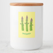 Cute asparaging vegetable trio cartoon voedselcontainer etiket (Voorkant)