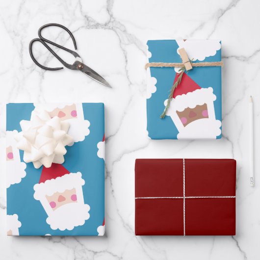 Cute Assorted Santa and Black Stanta Inpakpapier Vel (Voorkant)