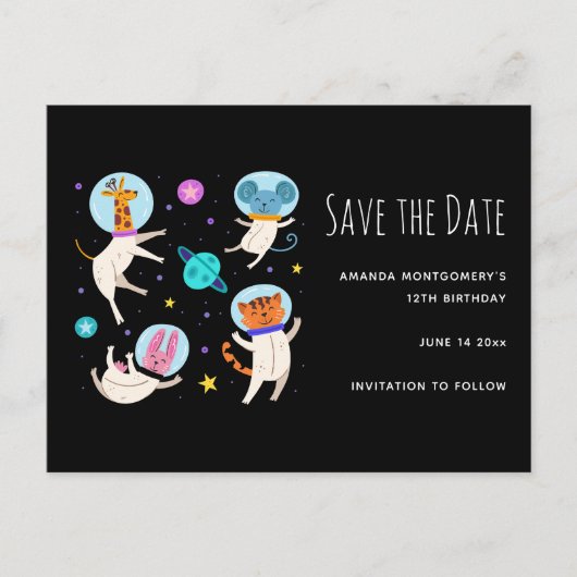 Cute Astronaut Animals in Space Save the Date Uitnodiging Briefkaart (Voorkant)