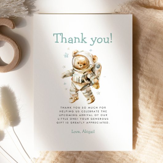 Cute Astronaut Bear Baby Shower Thank You Card Kaart