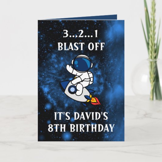 Cute Astronaut Blue Black Galaxy 8th Birthday Kaart (Voorkant)