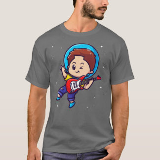 Cute Astronaut Boy die gitaar Cartoon speelt T-shirt