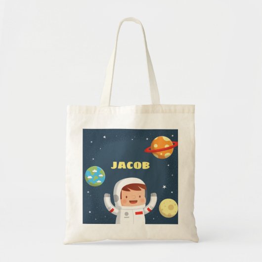 Cute Astronaut Boy Galaxy Buitenspatie Canvas tas (Voorkant)