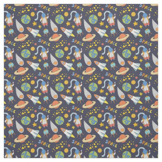 Cute Astronaut Buitenspace Rocket Pattern Stof (Swatch)