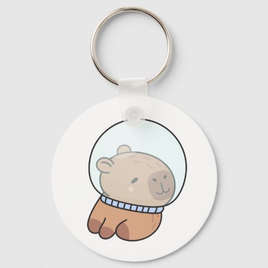 Cute Astronaut Capybara in Space Helmet Kawaii Sleutelhanger (Voorkant)