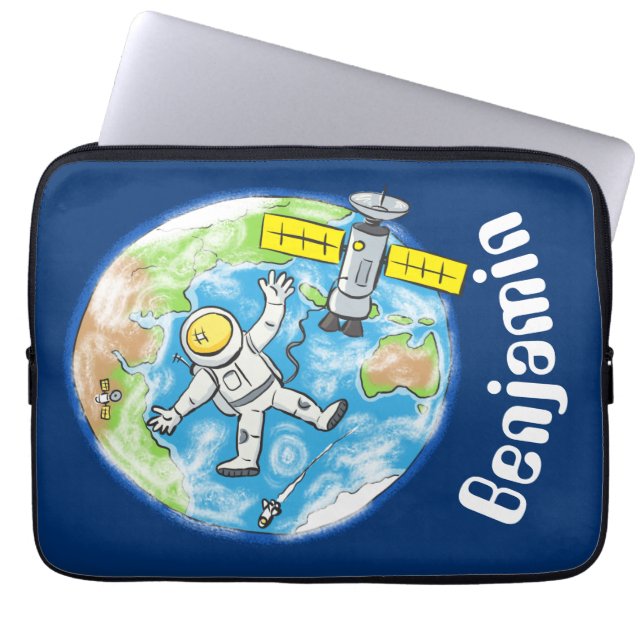 Cute astronaut cartoon ruimteaarde laptop sleeve (Voorkant)