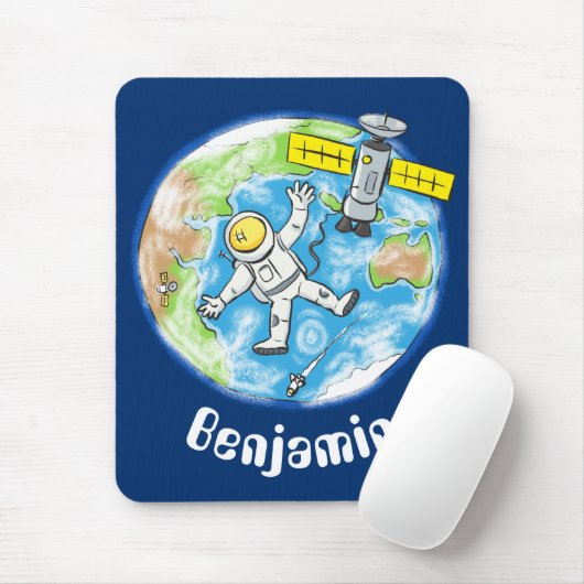 Cute astronaut cartoon ruimteaarde muismat (Met muis)