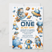 Cute Astronaut Cat Blast Off Space 1st Birthday Kaart (Voorkant)