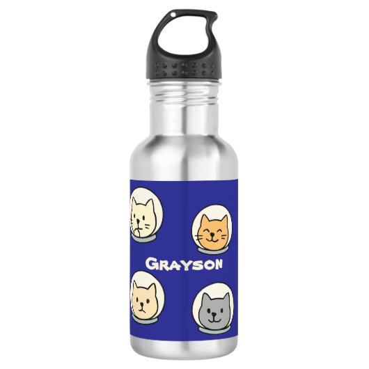Cute Astronaut Cat Bottle With Name Waterfles (Voorkant)