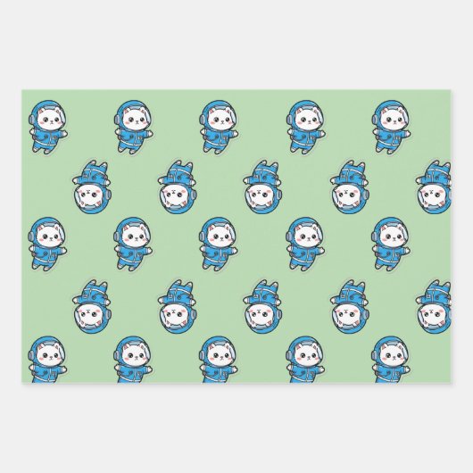 Cute Astronaut Cat Custom Photo Wrapping Paper (Voorkant 3)