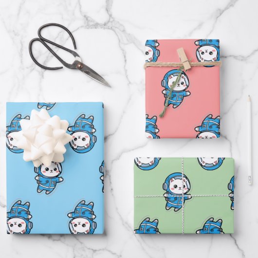 Cute Astronaut Cat Custom Photo Wrapping Paper (Voorkant)