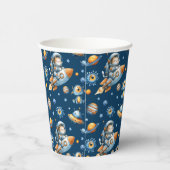 Cute Astronaut Cat Galaxy Pattern Space Navy Blue Papieren Bekers (Rechts)