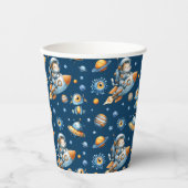 Cute Astronaut Cat Galaxy Pattern Space Navy Blue Papieren Bekers (Voorkant)