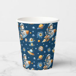 Cute Astronaut Cat Galaxy Pattern Space Navy Blue Papieren Bekers