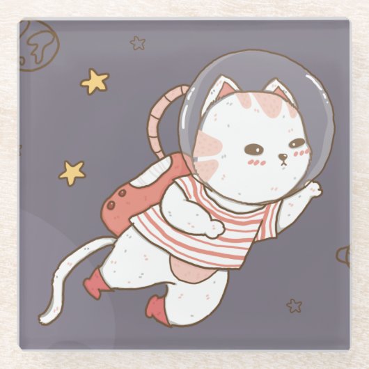 Cute Astronaut Cat Glass Onderzetter (Voorkant)