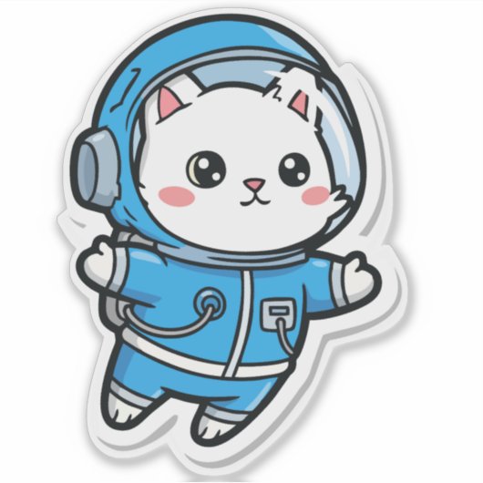 Cute Astronaut Cat Kawaii Sticker 6x6 (Voorkant)