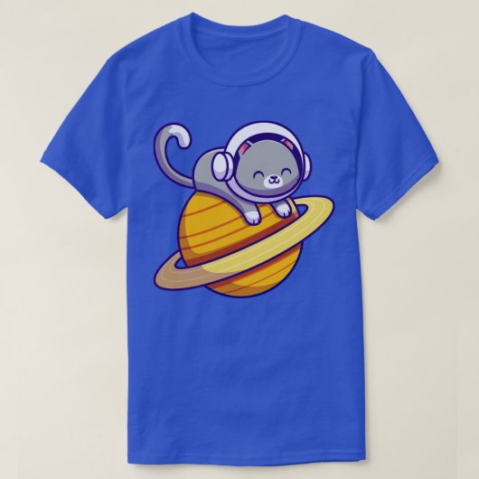 Cute Astronaut Cat Lying on Planet T-shirt (Design voorkant)